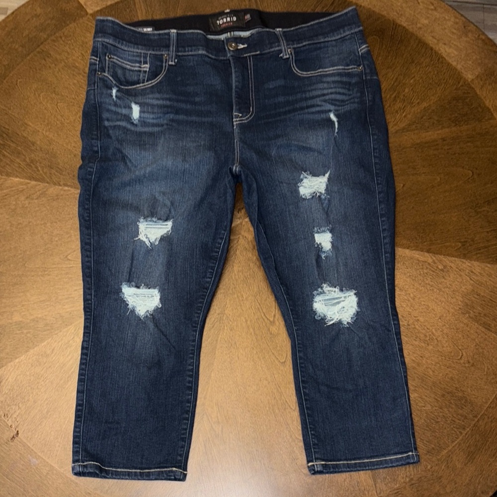 Torrid Blue Ankle Cropped Distressed Jeans